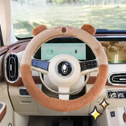2025NEW Cute Cartoon Cute Plush Steering Wheel Cover Natural Rubber Healthy Breathable Universal 38cm Car Accessories