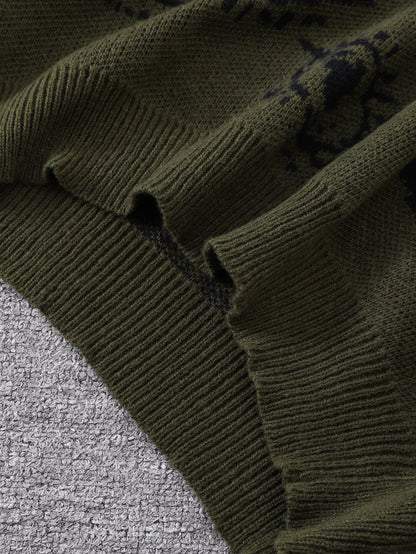 New Popular Autumn and Winter Abstract Eye Jacquard Pattern Pullover Sweater Casual Round Neck Knitted Men's Pullover