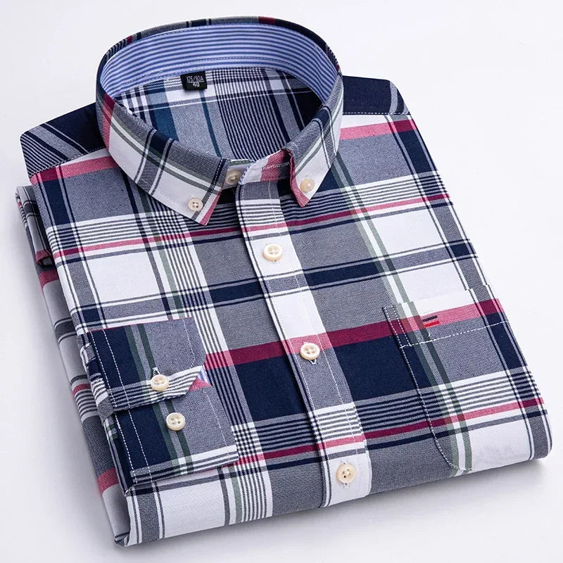 New In Shirt Plus Size 7XL 100% Cotton Oxford Long-Sleeve Shirts for Man Slim Fit Formal Plain Shirt Plaid Office Elegant Clothe