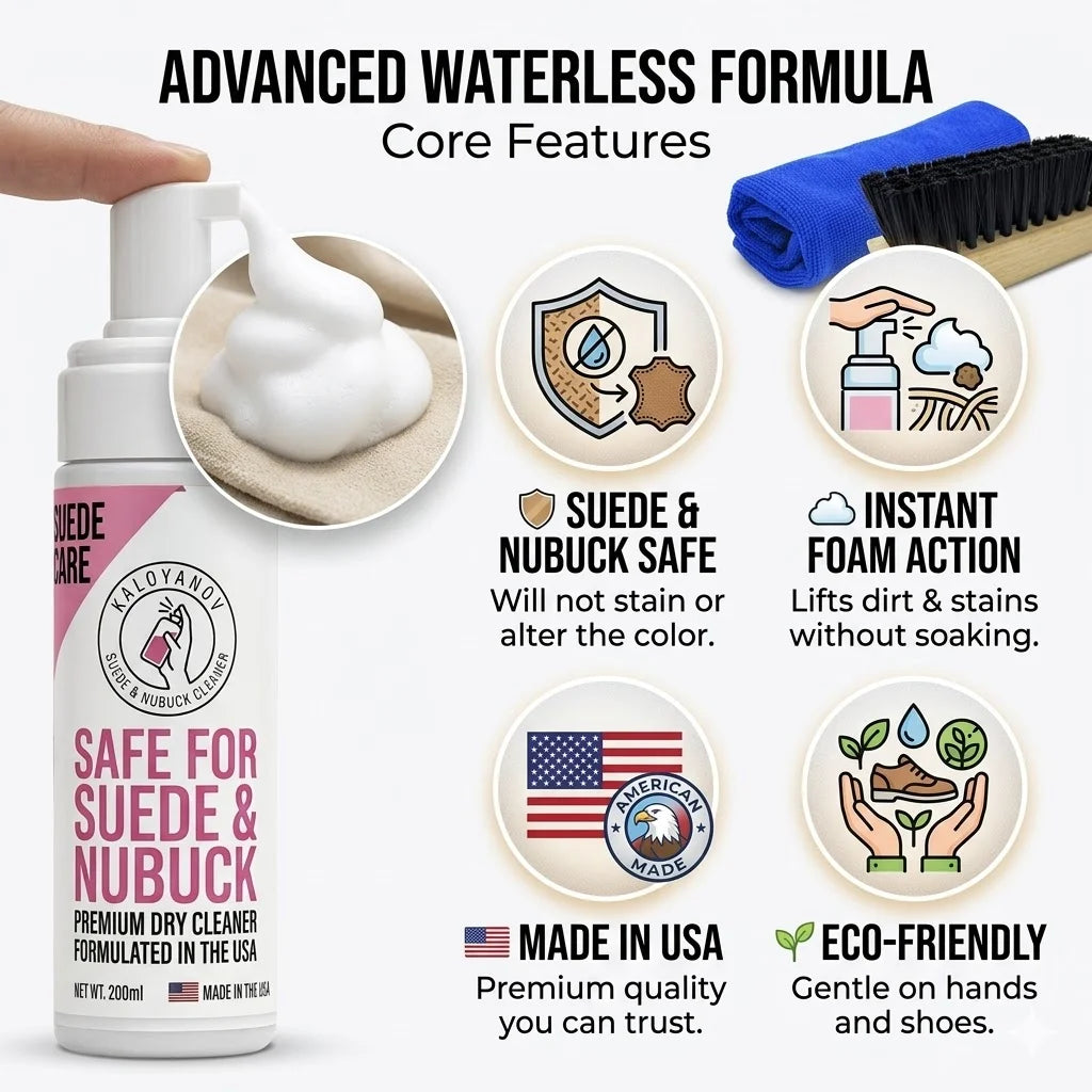 Premium Shoe Cleaner Kit Waterless Foam Brush Cloth Set Suede Nubuck Leather White Sneakers Trainers Stain Remover Care