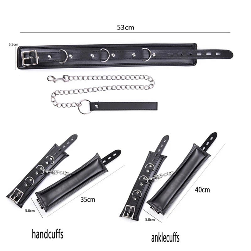 BDSM Sex Leather Bondage Optional Handcuffs Collar Wrist Ankle Cuffs for Fetish Erotic Adult Games Couple Sex Toys Restraints