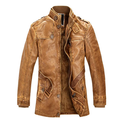 Thick Warm Cashmere Men Outwear Fleece Fur Collar Windbreaker Coats Men's Military Tactical Leather Jackets Long Jacket Men