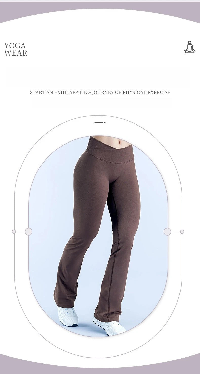 Seamless Flares Women Gym Fashion Yoga High Elastic Flared Pants Waist Cross Seamless Sports Leggings Fitness Wide-leg Trousers
