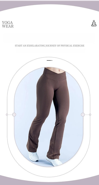 Seamless Flares Women Gym Fashion Yoga High Elastic Flared Pants Waist Cross Seamless Sports Leggings Fitness Wide-leg Trousers