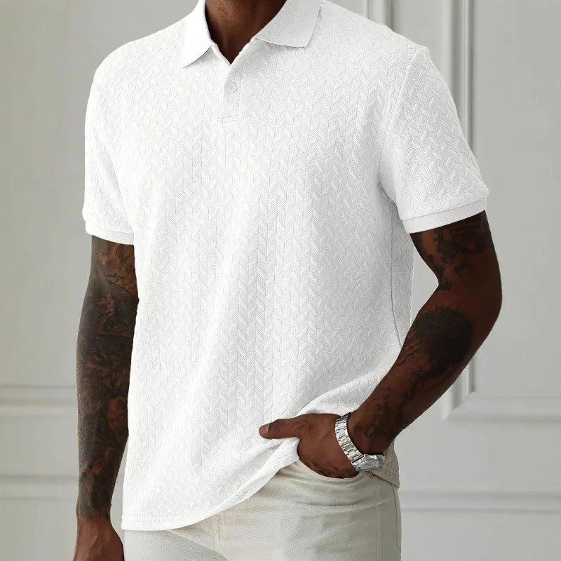 Men's Green Jacquard Polo Shirt Summer Solid Color Short Sleeve Business Casual T-Shirt Men Fashion Golf Basic Top