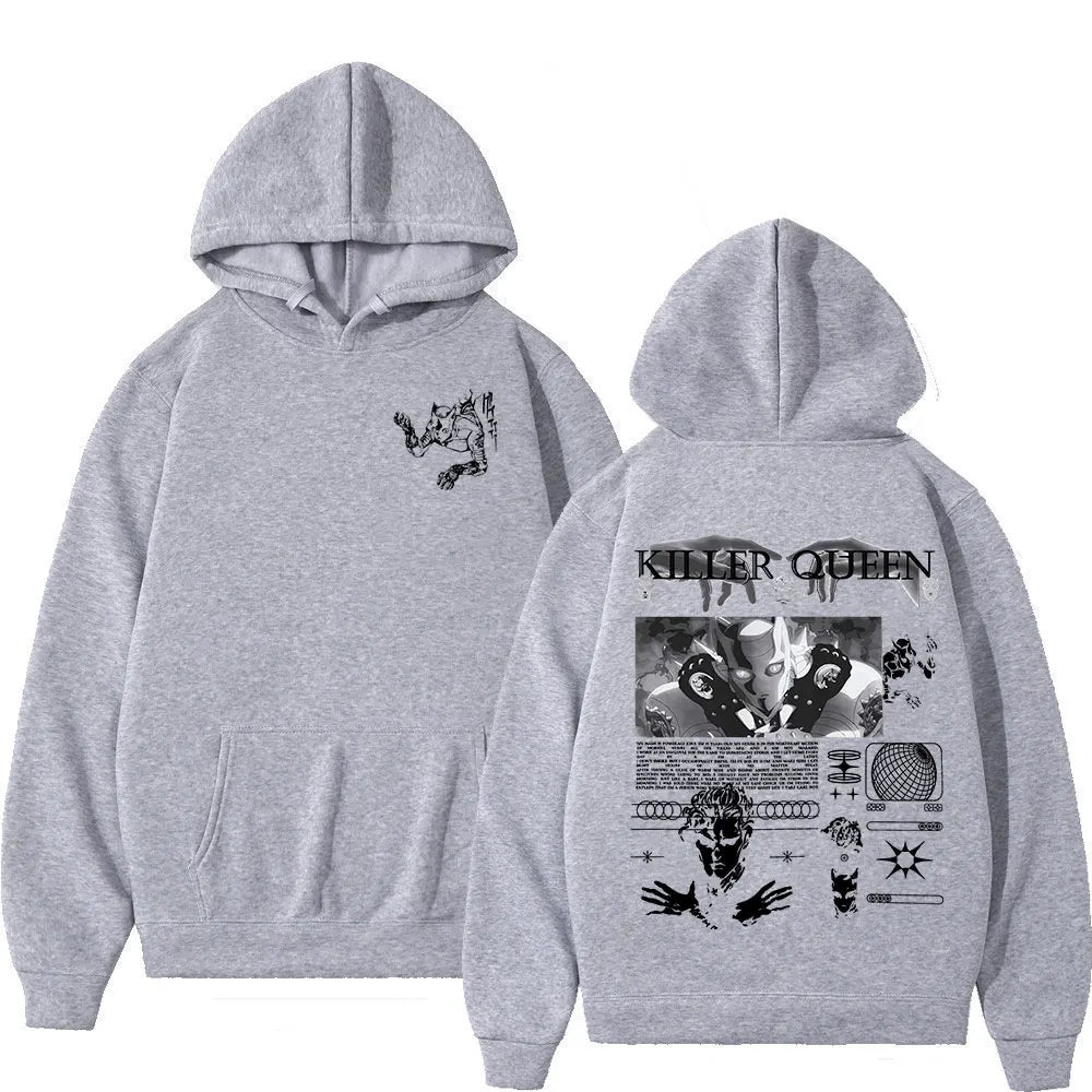 Anime Jojo Bizarre Adventure Hoodies Killer Queen Graphic Men Women Casual Sweatshirts Oversized Long Sleeves Fleece Pullovers