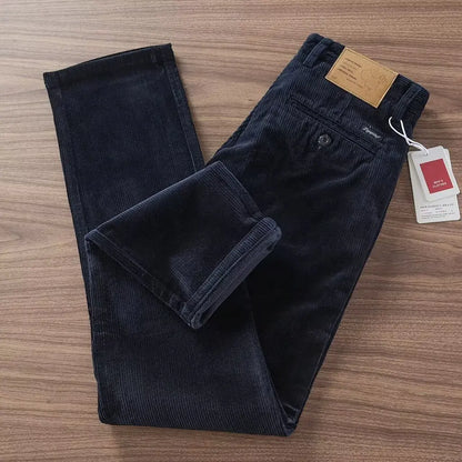 Men's Corduroy Straight Leg Pants Autumn Winter Wear Resistant Dirtproof Outdoor Work Casual Sports Warm Trousers