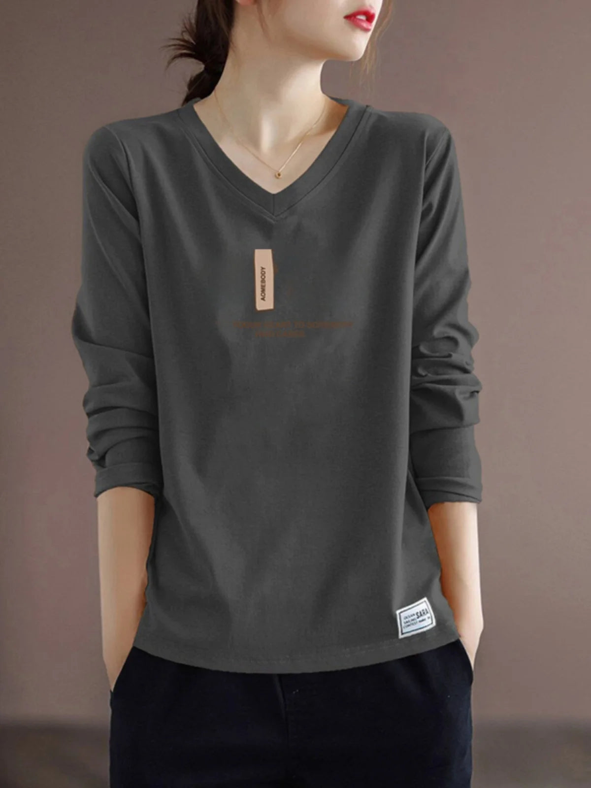 Pure Cotton Long Sleeve Women's T-shirt Autumn Season Versatile Base Layer Top Commute Style Loose Fit Regular Thickness