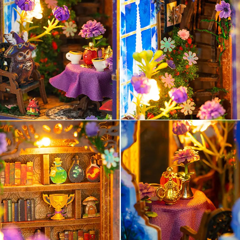DIY Wooden Book Nook Figurines Miniatures Dollhouse Magic Garden Workshop Bookend for Friends Birthday Gifts Home Decor Crafts