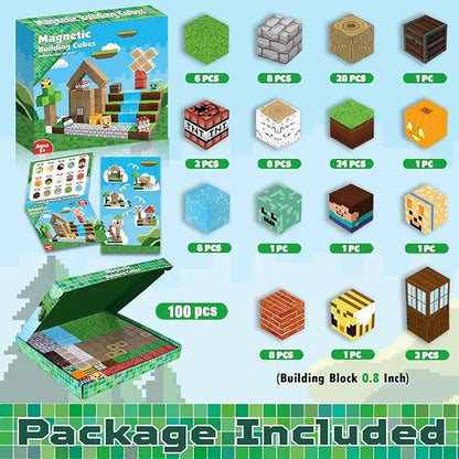 Magnetic Building Blocks Mine World Magnet Cube for Stacking Construction Set Educate Sensory Toys Kids Boys Girls Ages 3+ DIY