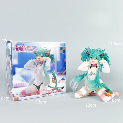 In stock Hatsune Miku Desktop Cute Action Figure 11cm Neko T-Shirt Ver. Anime Figurine Kawaii  Model Toy Gift