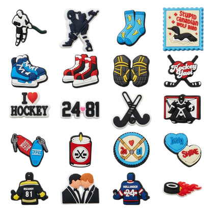 20-100Pcs Ice Hockey Sports PVC Sandal Buckle Charms Banana Socks Man Woman Garden Shoe Accessories For Birthday Gift
