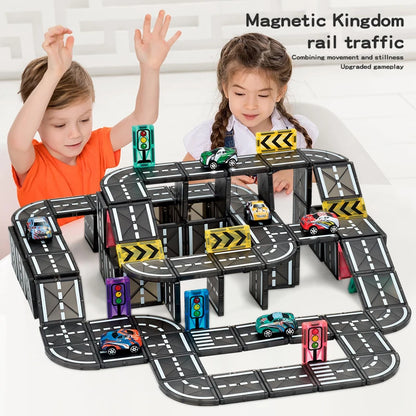 Magnetic Road Magnet Crane Car Toy Magnetic Block STEM Toys Creativity and Educational Construction Toys for Kids Birthday Gifts