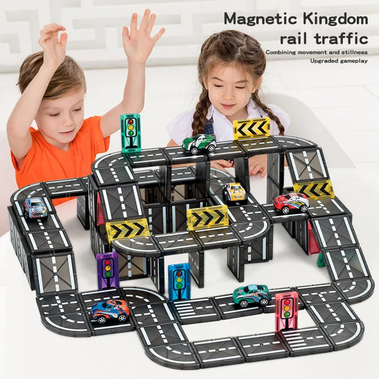 Magnetic Road Magnet Crane Car Toy Magnetic Block STEM Toys Creativity and Educational Construction Toys for Kids Birthday Gifts