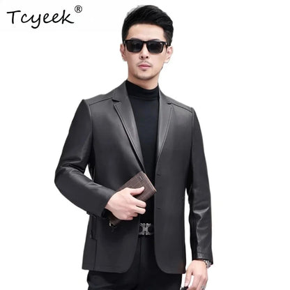 Tcyeek Real Top Layer Sheepskin Autumn Winter Black Suit Collar Men's Genuine Leather Jacket Jaqueta De Couro Masculina 가죽자켓