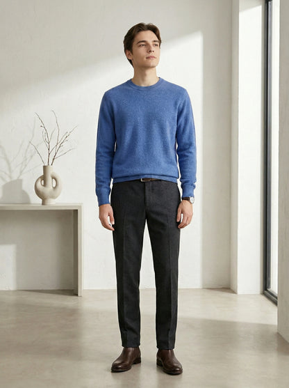 Autumn Winter Men O-neck 100% Merino Wool Pullover Cashmere Sweater Basic Casual Bottom Business Knitwear Soft Warm Clothing