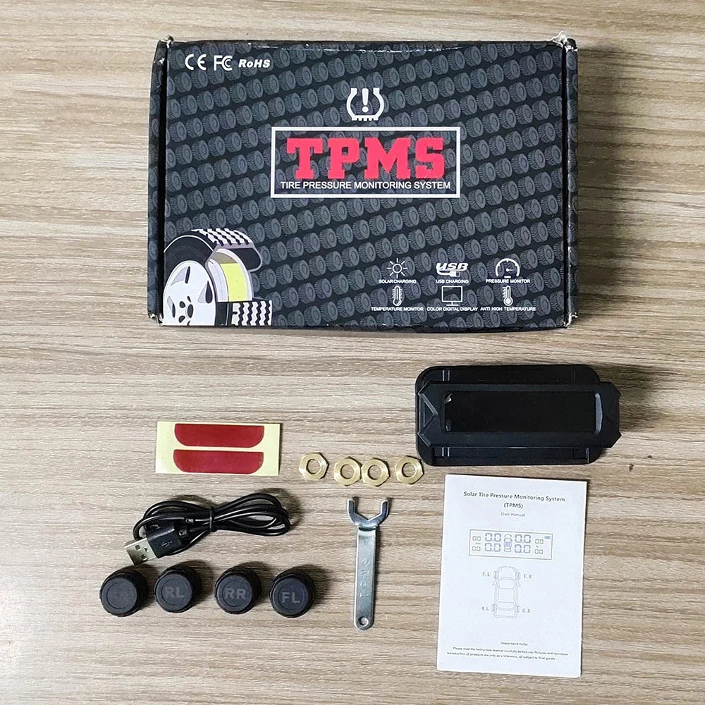 External TPMS Solar Power TPMS Car Tire Pressure Alarm Monitor Auto Security System Tyre Pressure Adjustable Temperature Warning