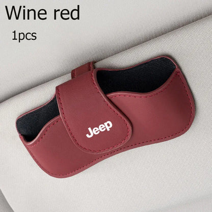 Car sun visor glasses bag leather wear-resistant sunglasses storage box for Jeep Grand Cherokee Wrangler Renegade Rubicon