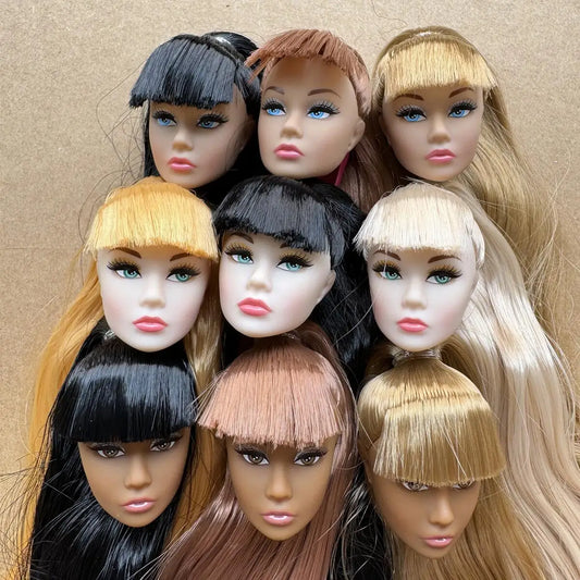 1/6 Scale Multi-jointed Fashion Doll Heads with Bangs Pony Tail Super White Beige Dark Brown Skin Tone PP Doll Figures for Colle