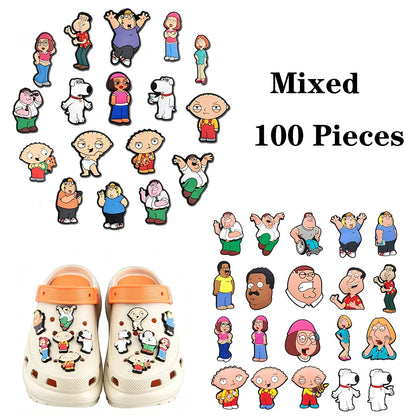 17-100pcs Cartoon Family Guy Shoe Charms For Slides Sandals, PVC Shoe Decorations Accessories For Christmas Gift Party Favor