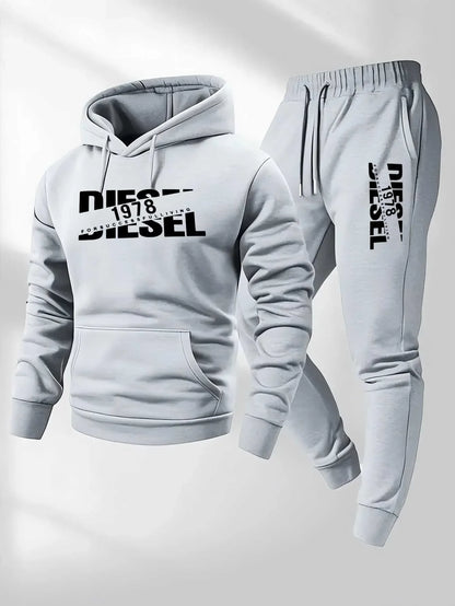 Men's hooded pullover sports fashion gift set, with hood, suitable for autumn and winter casual sweaters and pants