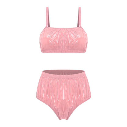 Women Waterproof Swimsuit Bikini Lingerie Set Swimwear Nightwear Clubwear Bra Top with Shorts for Beach Pool Party Sunbathing