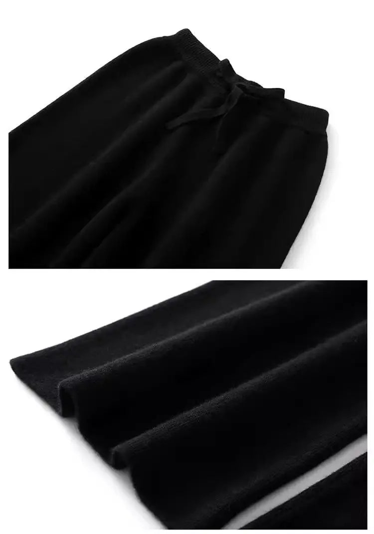 High Waist Wool Knitted Wide Leg Pants Women's Outerwear Autumn Winter Thickened Floor-Length Straight Cut Casual Trousers