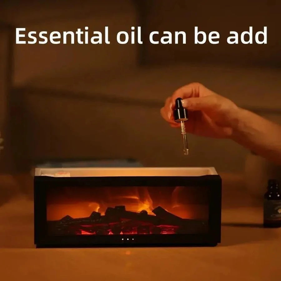 Fireplace humidifier aromatherapy diffuser, equipped with remote control color lights, automatically shuts off in case of water