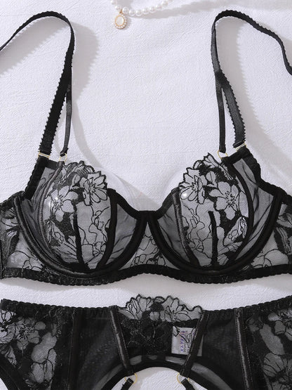 Belamimi Sexy Lingerie Cross Lace Splicing Women's Embroidery See-Through Passionate Temptation Leg Rings Free Charge Underwear