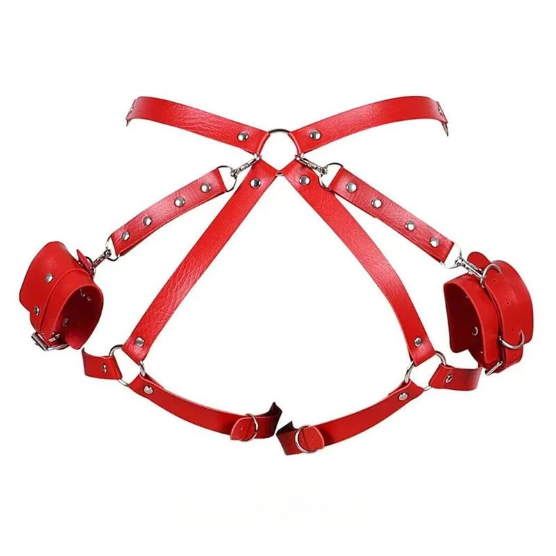 Exotic Accessories SM Bondage Kit Leather Thigh Cuffs Waist Belt Handcuffs Bed Strap Adult Role Play Toy for Couples