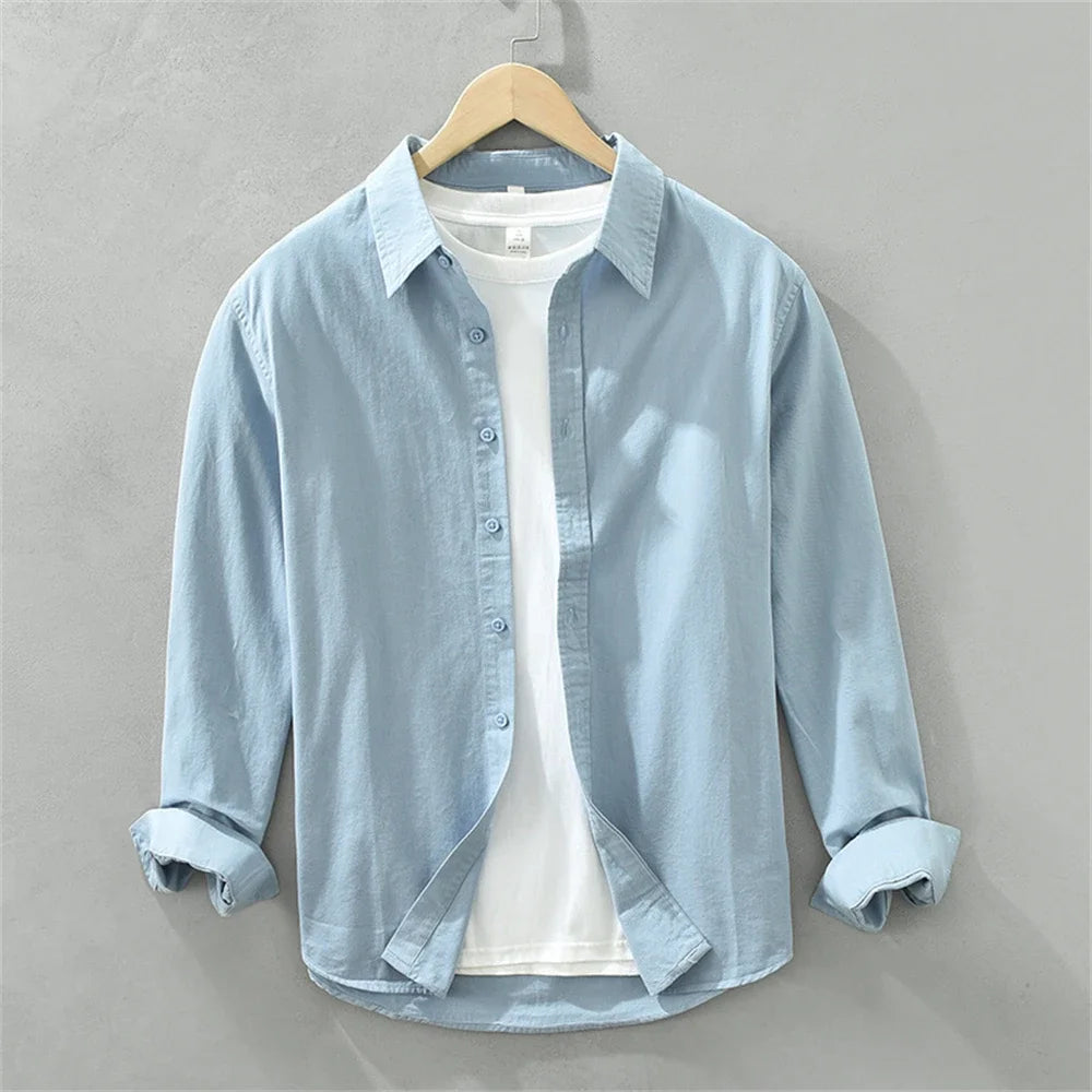 Mens long sleeve regular shirt Multi-color cotton plain shirt for Young men work tops Autumn men's clothing loose casual shirts