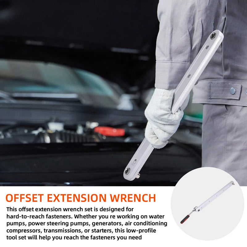 1 Set of Impact-Ready Offset Extension Wrenches, Tight-Fitting Extension Wrench Set, with 4 Square Drive Adapters, for Small Universal Extension Wrenches