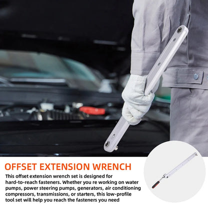 1 Set of Impact-Ready Offset Extension Wrenches, Tight-Fitting Extension Wrench Set, with 4 Square Drive Adapters, for Small Universal Extension Wrenches