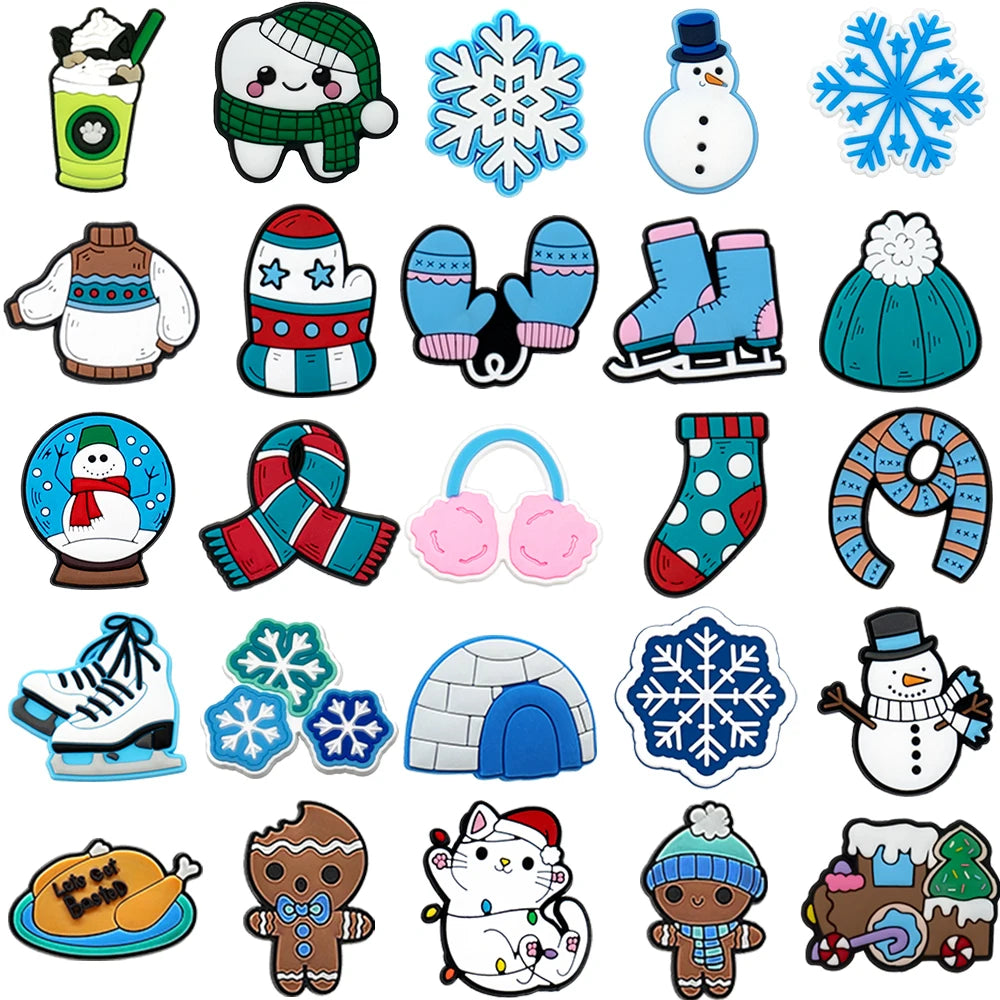 1/25PCS Christmas Style Shoe Charms Xmas Style Snowman Christmas Outfit Snowflake Shoe Accessories Pins for Clog Pins Buckles