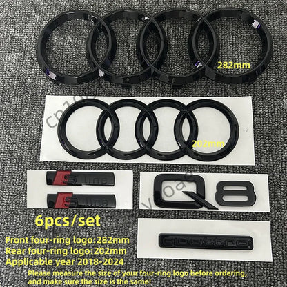 6/5Pcs 4Ring ABS Car Hood Front Grill Rear Trunk Emblem Stickers For Audi A3 A4 A5 A6 A7 Q2 Q3 Q5 Q8 S3 S4 S5 S6 RS3 RS4 RS5 RS6