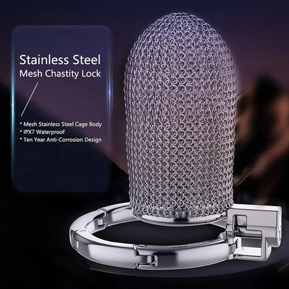 Smart Adjustable Chastity Cage for Men, Stainless Steel Wire Mesh Lock Device, BDSM Adult Sex Toy for Abstinence & Couple Play