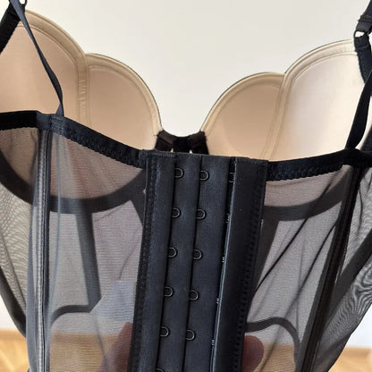 French Long Fishbone Mesh Patchwork Bra Set Slim Shaping Chest Lift Up Sexy Lingerie Outfit Soft Comfortable Underwear S-XL Suit