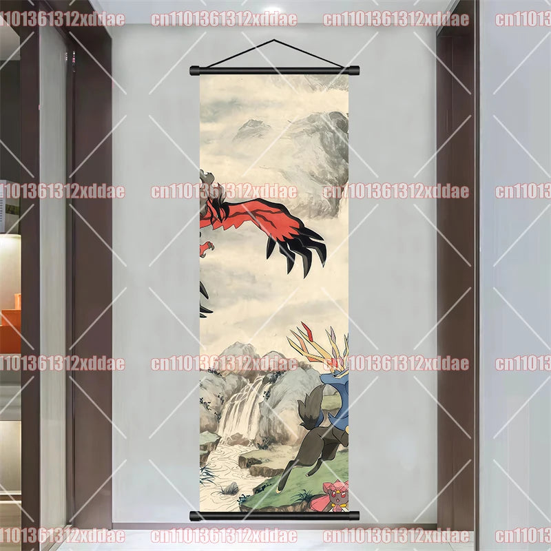 Pokémon Anime Poster Art Scroll Painting Rayquaza Pikachu Entei Squirtle Bulbasaur Gengar Snorlax Friends Children Holiday Gift