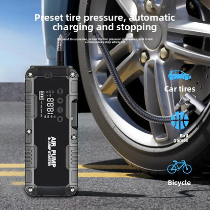 SUKIN 4IN1 Multifunction Car Jump Starter Power Bank With Tire Inflator Flashlight Charger Functions 12V Booster Starting Device