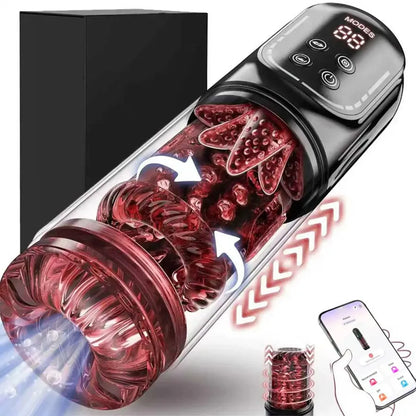 APP AI LCD Male Masturbator Penis Pump Pocket Pussy 7 Thrusting Rotation Sucking Licking Vibrator Adult Sex Toys for Men Vacuum