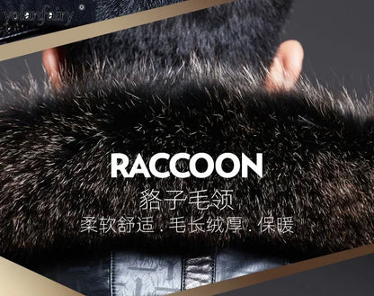 Sheepskin Jacket Men Real Fur Parkas 2023 Winter Kid Lamb Coats Men's Raccoon Fur Hooded Natural Leather and  Fur Jackets FC