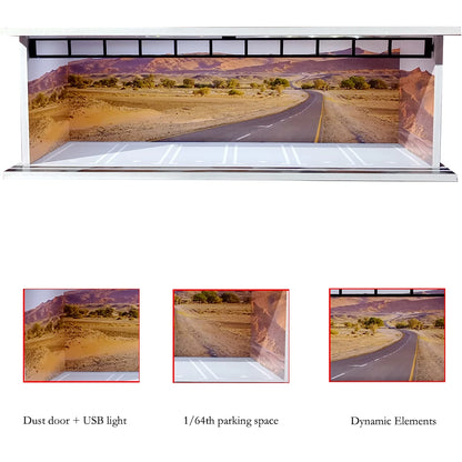 1/64 Scale Diecast Car Garage Diorama Model Miniature Case LED Light Parking Garage Diorama Kit for Collectible Cars Model
