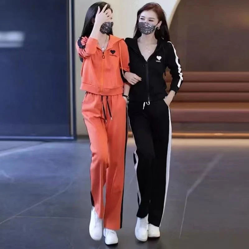 Fashionable Casual Sportswear Set 2026 New Style Slimming Wide Leg Pants Autumn Trendy Two Piece Suit Polyester Fabric