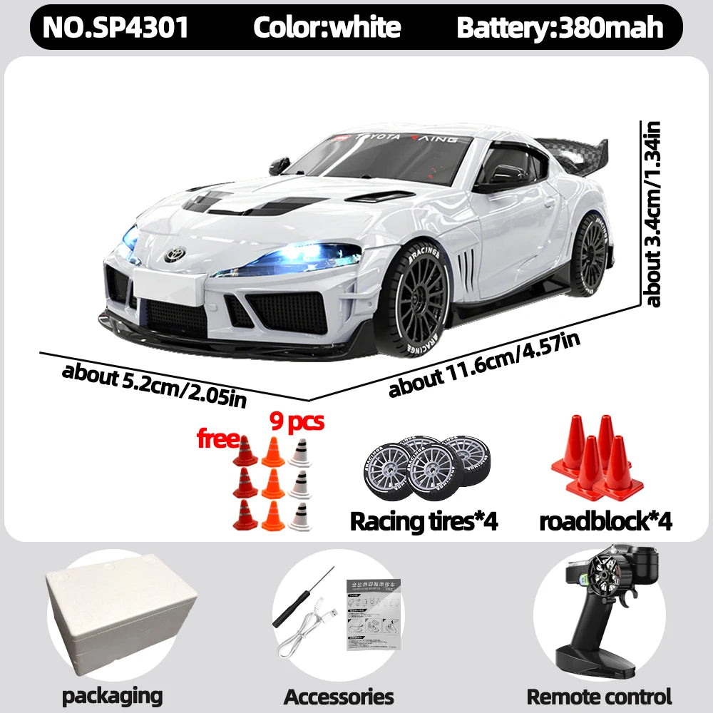 JXC 1:43 Mini 4WD RC Drift Car Supra SP4301 2.4GHz Remote Control with Gyroscope Adjustable Speed Cool LED Light Toy Gift