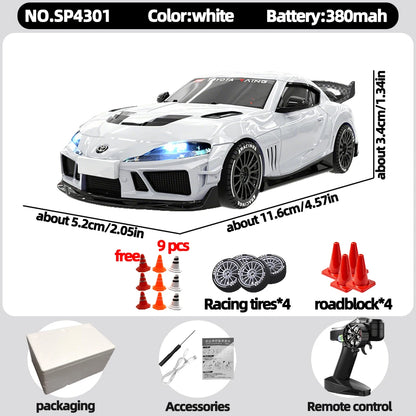 JXC 1:43 Mini 4WD RC Drift Car Supra SP4301 2.4GHz Remote Control with Gyroscope Adjustable Speed Cool LED Light Toy Gift
