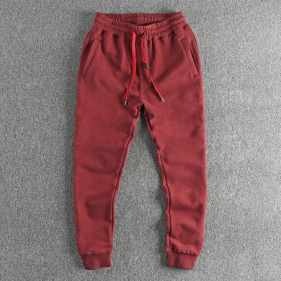 Autumn Winter New American Retro Thickened Velvet Sweatpants Men's Simple Washed Heavyweight Drawstring Sports Ankle-tied Pants