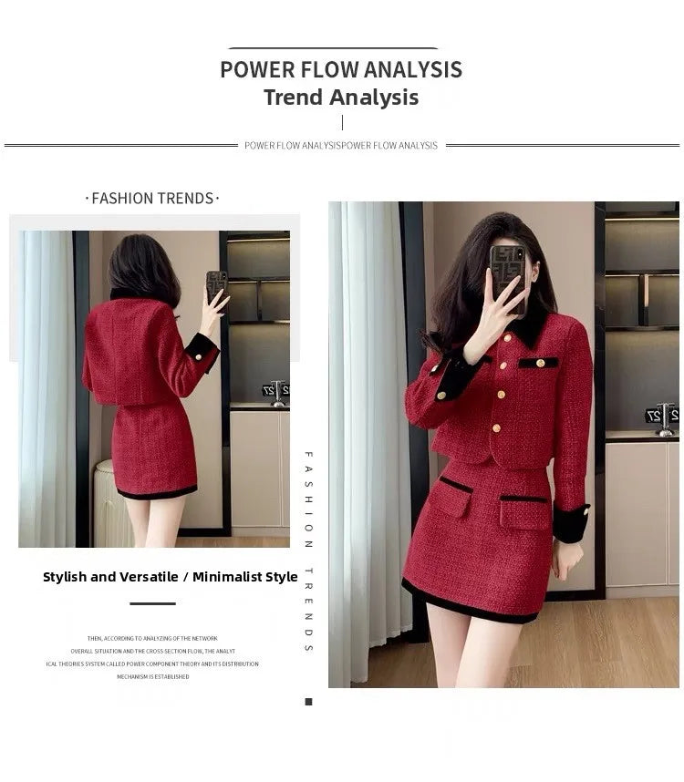 High-End  Style Women's Outerwear Set Autumn Winter New Design High Waist  Skirt Two-Piece Suit Fashionable And Warm