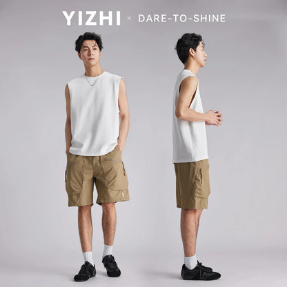 Fashion Men Techwear Diagonal Zip Big Pockets Cargo Shorts 2026 Summer Loose Breathable Outdoor Straight 5 Inch Bermuda Shorts
