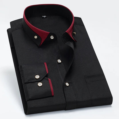 Hot Sale Men's Business Dress Shirts long Sleeve Contrast Collar Social Camisa With Diamond Anti-wrinkle Button Down Black Blue