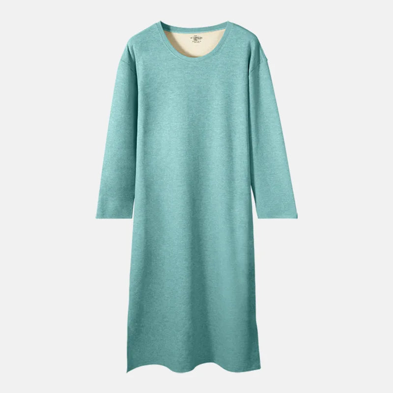Men's Autumn and Winter Long-sleeved One-piece Nightdress Knee Bathrobe Long Nightgown Integrated Loungewear Wool Silk Pajamas